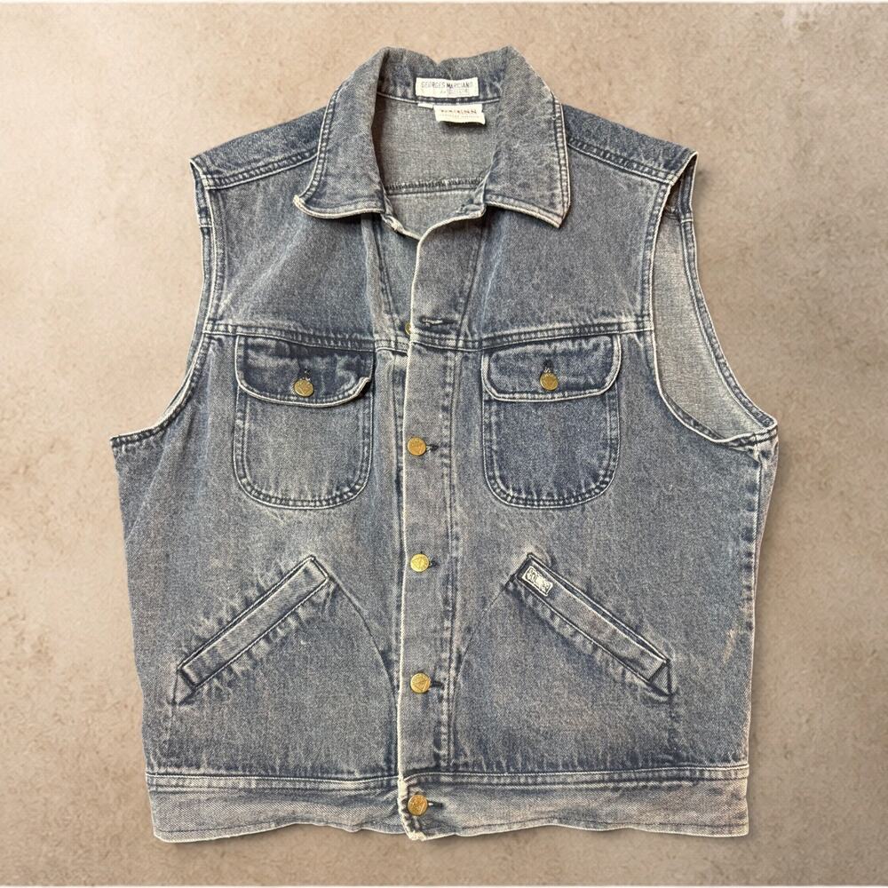 Vintage Guess Georges Marciano Denim Vest Mens XL USA Made Acid Wash Trucker